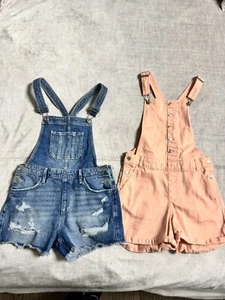 H&M Jeans Girls Large 10/ 9-10 Short Overalls Youth Denim Jumper Bundle 2 Piece - Picture 1 of 6