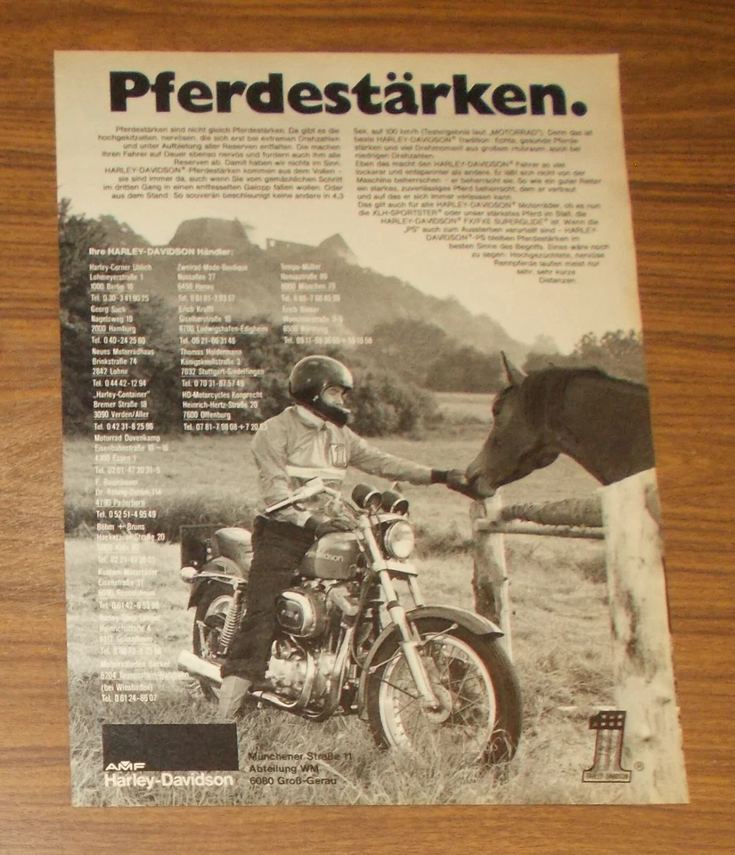 Seltene Werbung HARLEY-DAVIDSON Motorrad - Pferdestärken 1978 - Bild 1 von 1