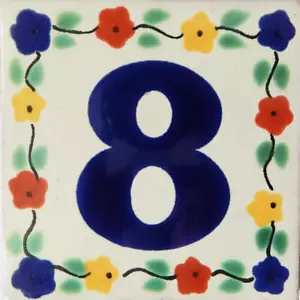 Mexican Ceramic Tile House Number Home Address Floral Tile # 8 - Picture 1 of 2