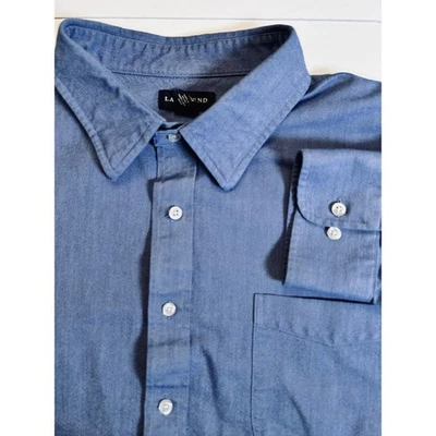 LANDS END Mens 3XL Long Sleeve Button Up Shirt Chambray Blue Cotton Blend Pocket - Image 1 of 4