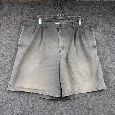 Lands End 短裤男式 38 灰色传统版型打褶斜纹布休闲步行 — 第 1/4 张图片