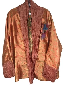 Neu mit Etikett Lee Andersen Art To Wear offene Jacke orange Crinkle Blumenapplikation Einheitsgröße - Bild 1 von 8