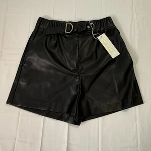 Pantalones Cortos Bishop + Young Mujer Negro Cintura Alta Cuero Vegano Talla S Motocicleta - Imagen 1 de 7