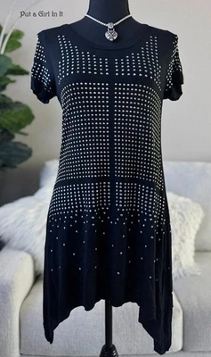 USA New VOCAL Womens GOLD SILVER CRYSTAL STUDDED BLACK TUNIC SHIRT S Small - Image 1 of 4