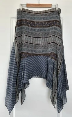 Falda Sundance Mujer 10 100% Seda Boho Geométrica Forrada Pañuelo Dobladillo Artístico Foto 1 de 4