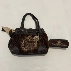 VTG Juicy Couture Velour "Once Upon a Time" Purse Bag Set Daydreamer Y2K Brown - Picture 1 of 24