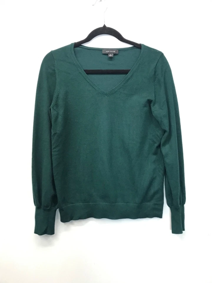 Suéter Ann Taylor Loft Para Mujer Verde Cuello en V Tejido Manga Larga Talla M Foto 1 de 4