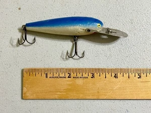 VTG RAPALA METAL LIP DEEP DIVER 90 FISHING LURE BALSA CRANKBAIT Blue and Silver - Picture 1 of 6