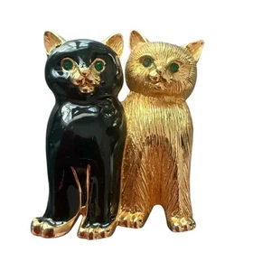 Swarovski Crystal Black & Gold Kitty Cats Pin Brooch - Picture 1 of 7