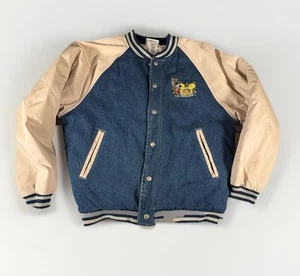 Rare WALT DISNEY Denim Varsity Jacket SMALL Happiest Celebration On Earth - Picture 1 of 9