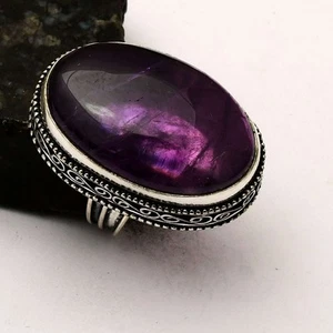 Amethyst Gemstone Ethnic Antique Design Ring Jewelry US Size-7.25 AR 60086 - Foto 1 di 1