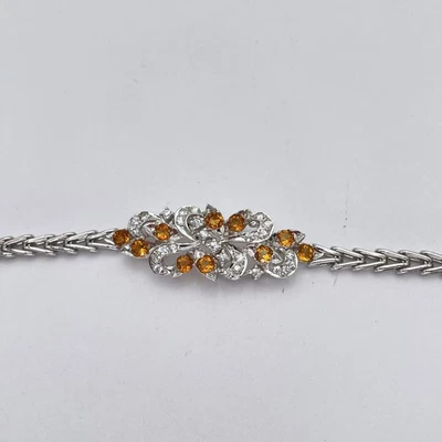 Pulsera de plata de ley 925 citrino y circonita cúbica blanca estilo vintage 7" en caja Foto 1 de 4