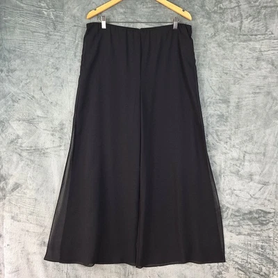 Womens Pants Large Black Wide Leg Palazzo Chiffon Overlay Whimsigoth Cropped - Image 1 of 4