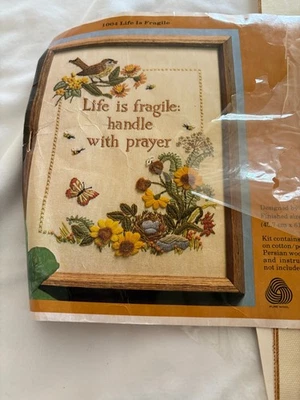 VTG Creative Circle Life is Fragile Handle w/ Prayer Crewel Embroidery Kit 1004 - Image 1 of 4