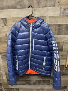 Guess Men's Navy Blue  Quilted Puffer Coat Jacket Hooded Size XXL - Picture 1 of 6