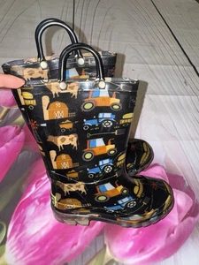 Western Chief Kinder Regenstiefel Gr. 11 Kühestall Traktor beleuchtet PVC schwarz - Bild 1 von 5