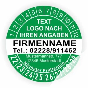 Prüfplaketten Individuell Wunsch-Text Logo Firmendaten DGUV,UVV,ASR Ø:30-40mm - Bild 1 von 11