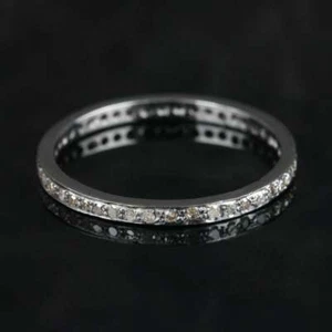Pave Diamond Wedding Band Minimalist Ring Solid 925 Silver Fine Diamond Ring. - Picture 1 of 12