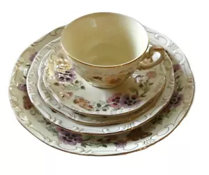 Set Pranzo 5 Pezzi Vintage Ungheria Zsolnay Porcellana Farfalla Floreale - Foto 1 di 24