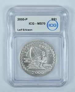 2000-P Leif Ericson Commemorative Silver Dollar MS70 ICG - Picture 1 of 5