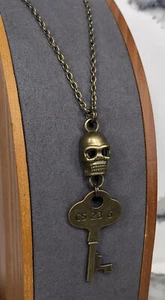 Summer Stargazer Design Skull and Key Pendant Necklace Antique Brass Style - Picture 1 of 3