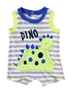 Infant Boys Dinosaur Bodysuit Baby Outfit Gray Stripe Dino Romper 0-3m - Picture 1 of 1
