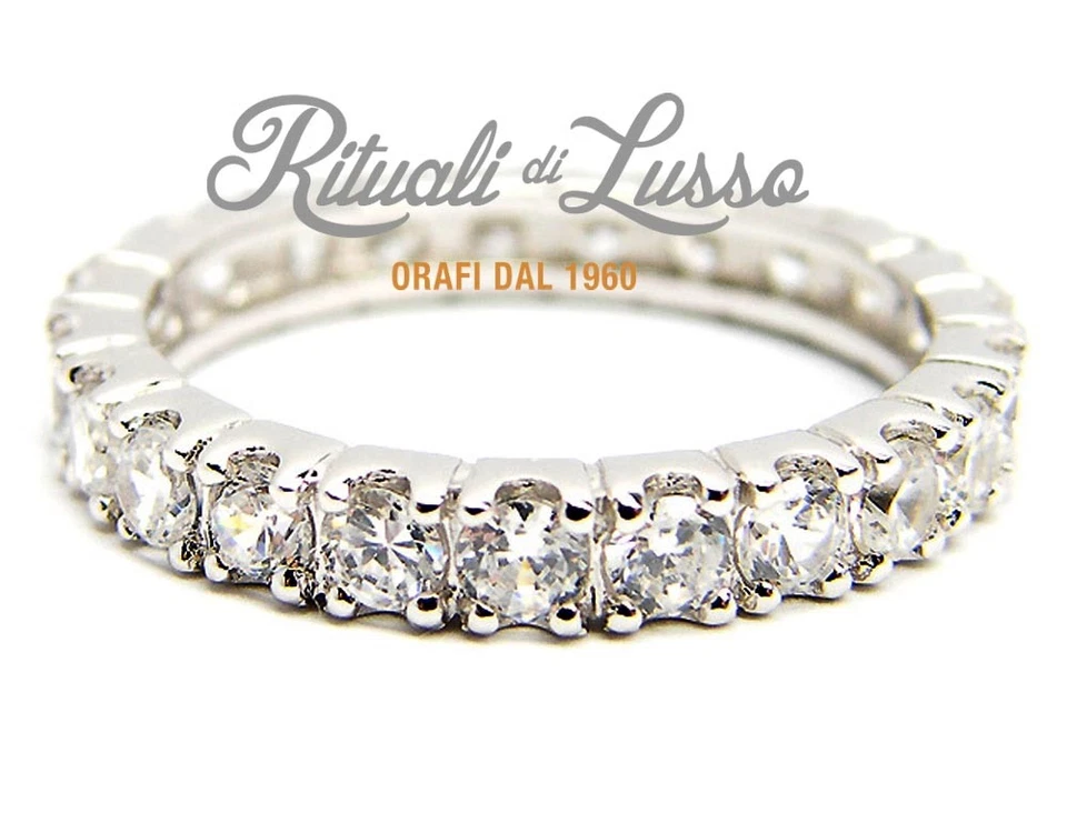 Anello veretta eternity argento 925 zirconi 3mm  brillante rodiato annallergico - Immagine 1 di 3