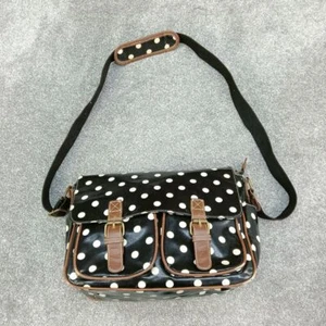 BLACK POLKADOT SATCHEL SHOULDER BAG CROSSBODY CARRY CREAM SYNTHETIC Y2K - Picture 1 of 5