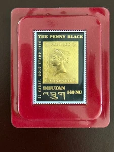 BHUTAN 1996 - BRIEFMARKE PENNY BLACK 140 NU - 22 KARAT GOLD - GOLD STAMP - Bild 1 von 2