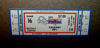 Youngstown Pride WBL World Basketball League 7/11/1988 Ticket Stub v Calgary 88s - Image 1 of 3