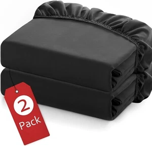 2 Pack Twin Fitted Sheets Mattress Up to 14" Deep Pocket Soft & Breathable Black - Picture 1 of 6