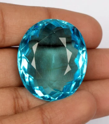 Large Swiss Blue Topaz 64.65 Ct. Oval Faceted Cut Loose Gemstone Gift 4 Birthday - Image 1 of 4