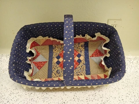 Large Quilted Basket with Handle Boho Colorful Wicker and Fabric Basket Cover