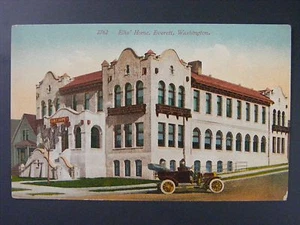 Everett Washington WA Elks Home View Old Car Auto Antique Color Postcard c1910 - Picture 1 of 2