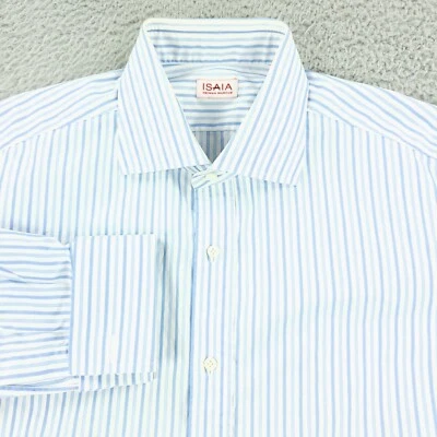 Isaia Napoli Dress Shirt Mens 16 1/2 Blue Business Office French Cuff Italy - Image 1 of 4