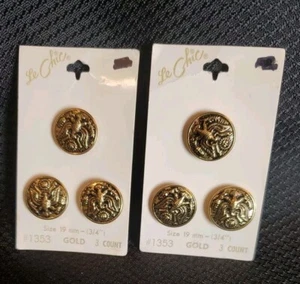 Le Chic Gold Eagle Buttons Round 3/4" Vintage 6 On Cards - Picture 1 of 5