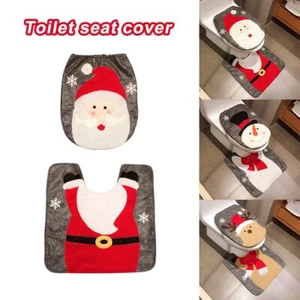 Christmas Home Decoration Bathroom Toilet Seat Cover Set Santa Elf Snowman BZ - Picture 1 of 8