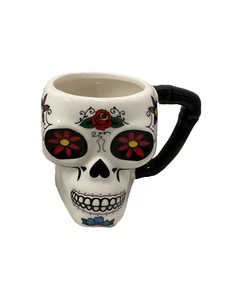 NEW white sugar skull coffee mug day of the dead - Foto 1 di 8