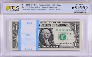 $1 2006 Cleveland Full Pack BEP 100 Notes PCGS Gem UNC 65 PPQ, FW D-D, Full Pack - Picture 1 of 2