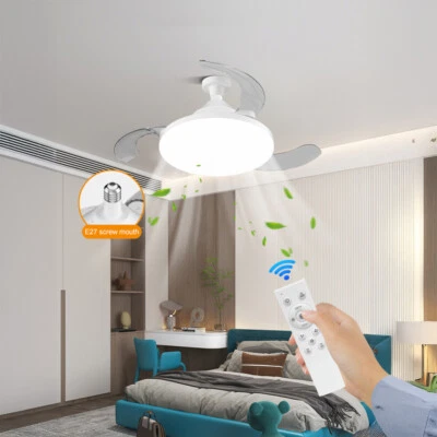 Ceiling Fan 3 Colors Dimmable LED Light Retractable Blade w/ Remote - Image 1 of 4