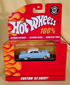 CHEVY 1952 CUSTOM HOT WHEELS 100% 40TH ANNIV BLUE WHITE 2007 MATTEL 1:64 NEW. - Picture 1 of 14