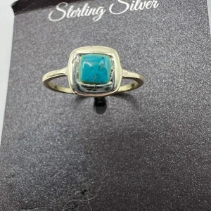 Anillo de plata de ley 925 turquesa reconstituida talla 7 - Imagen 1 de 7