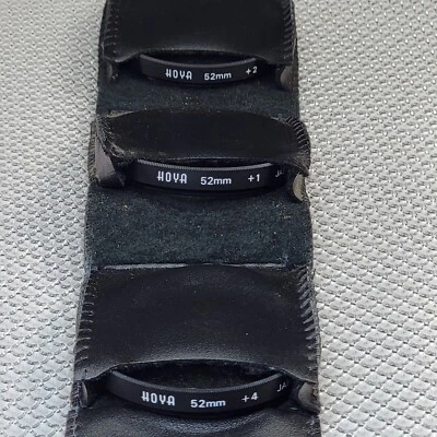 Vintage Set Of Three HOYA 52mm Close-Up Lenses +1 +2 +4 With Soft Leather Case - Image 1 of 4