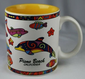 Nice! Colorful Pismo Beach California Coffee Mug Cup Featuring Dolphins & Fish - Picture 1 of 6
