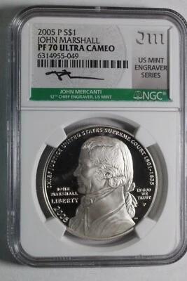 2005 P $1 Silver Dollar Commemorative John Marshall PF 70 NGC Mercanti Signed - Image 1 of 2