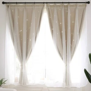 Hohl Sterne Verdunkelungsvorhang 2 Schichten für Erkerfenster Spitze Gardine Haken Top Home - Bild 1 von 16
