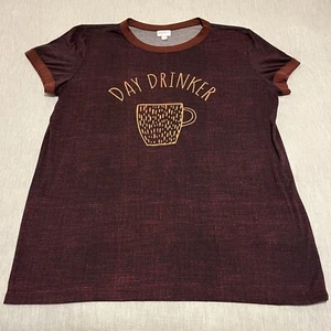 LuLaRoe Red Day Drinker Coffee Cup Polyester Spandex Ringer T-Shirt 2xL Womens - Picture 1 of 7