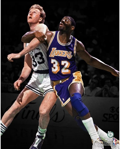 Larry Bird Boston Celtics Unsigned Battling vs. Magic Johnson Photograph Cover