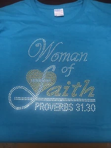 Woman of Faith Rhinestone Ladies Essential Fit T-Shirt - XLarge - Picture 1 of 3
