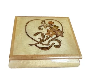 Spieluhr D Made In Italy Intarsien Holz Herz Blumen Ring Box Memories Italian - Bild 1 von 9